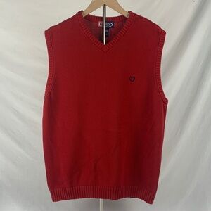 Preppy Chaps V-Neck Sweater Vest in Bold Red Casual Size L